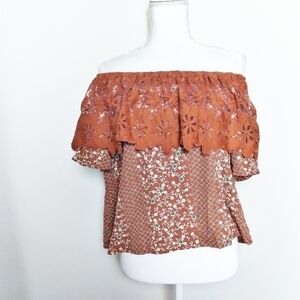 Listicle Orange Fall Floral Print Blouse